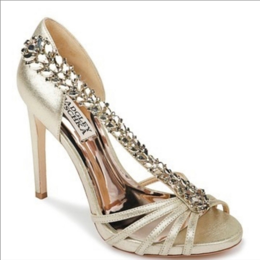 NEW Badgley Mischka Emma Gold Embelished Heels